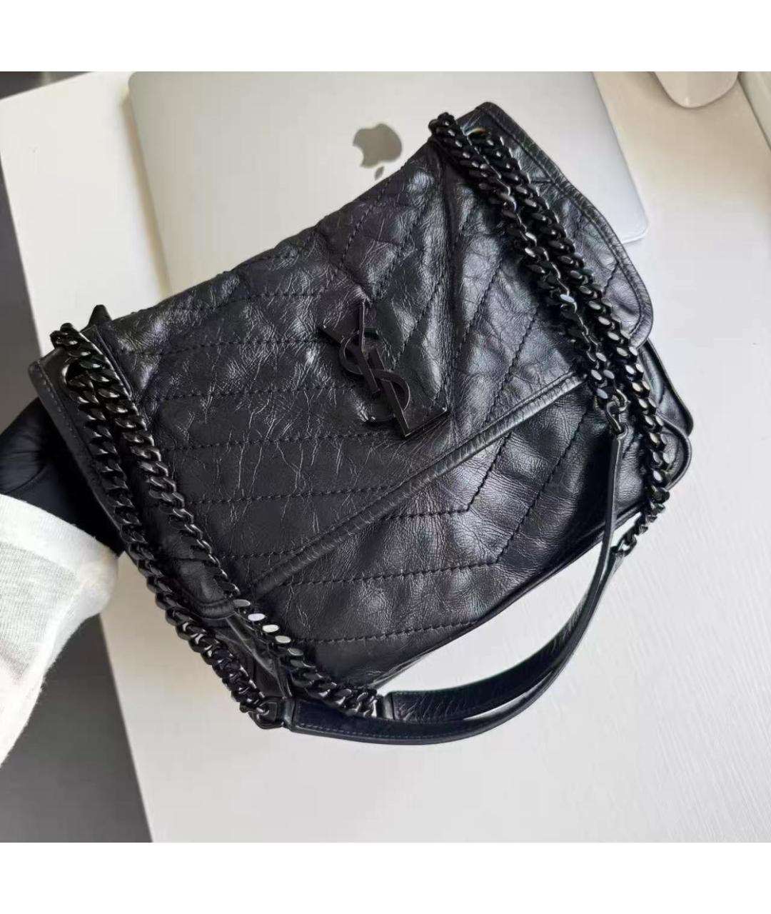SAINT LAURENT Черная кожаная сумка через плечо, фото 9