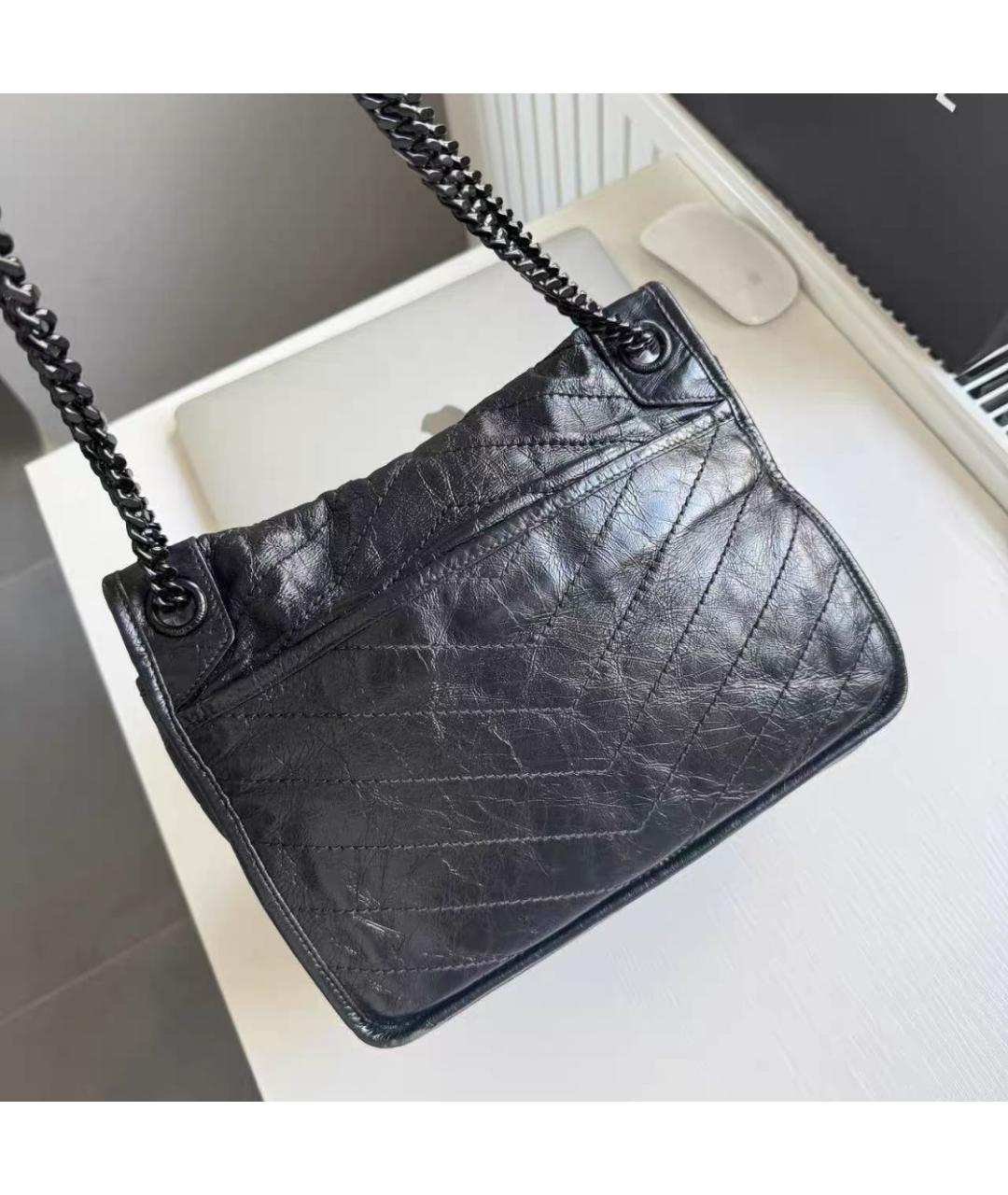 SAINT LAURENT Черная кожаная сумка через плечо, фото 4