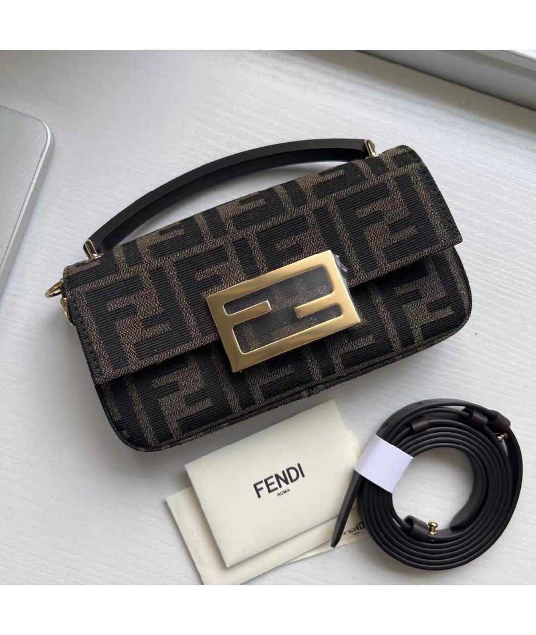 FENDI Коричневая тканевая сумка через плечо, фото 9