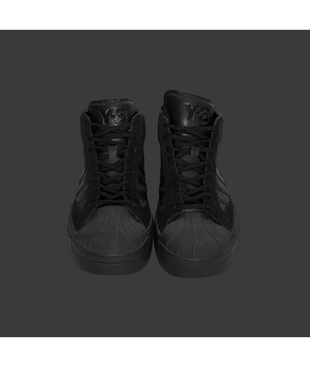 Y-3 Черные кожаные высокие кроссовки / кеды, фото 2