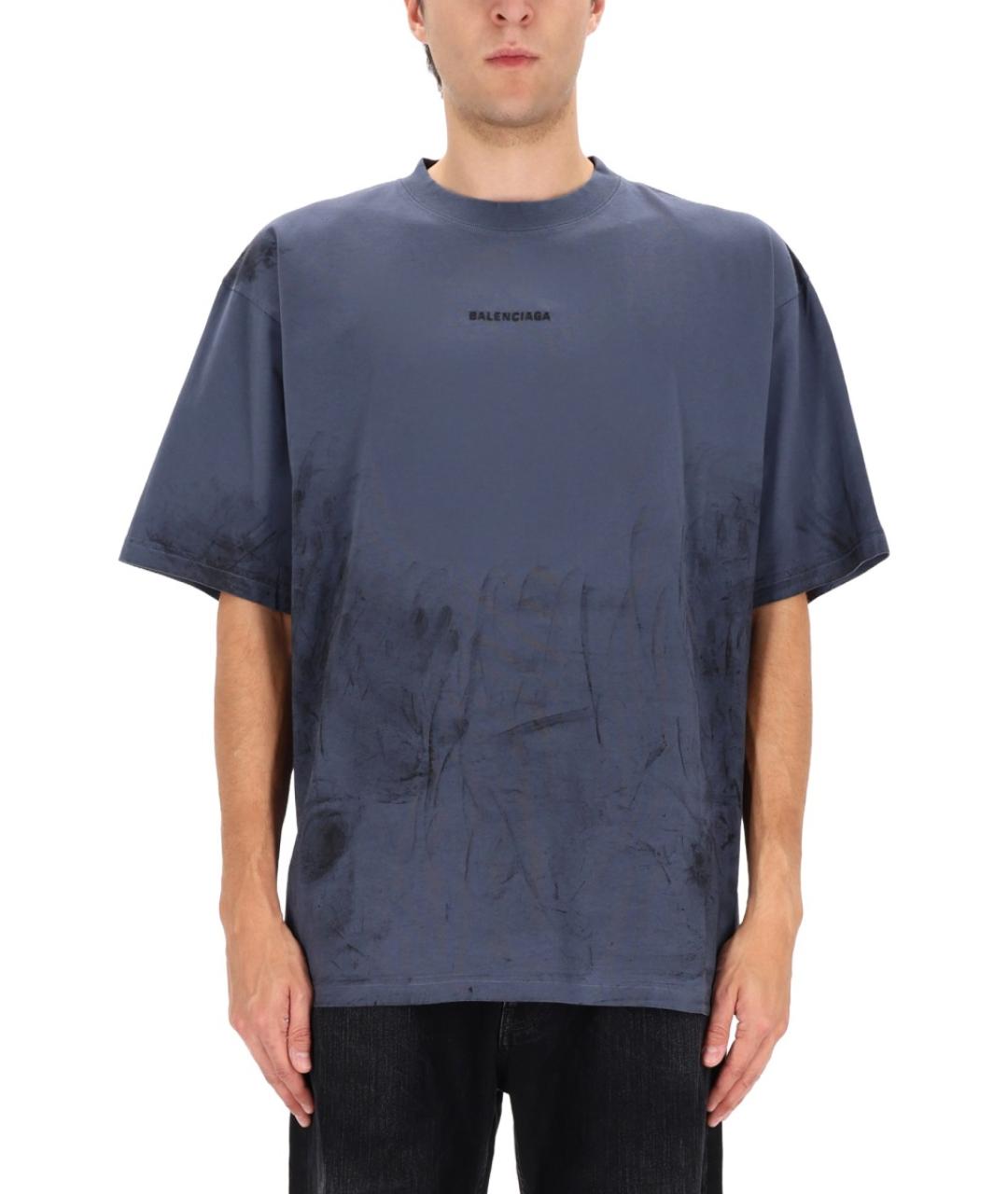 BALENCIAGA Синяя хлопковая футболка, фото 1