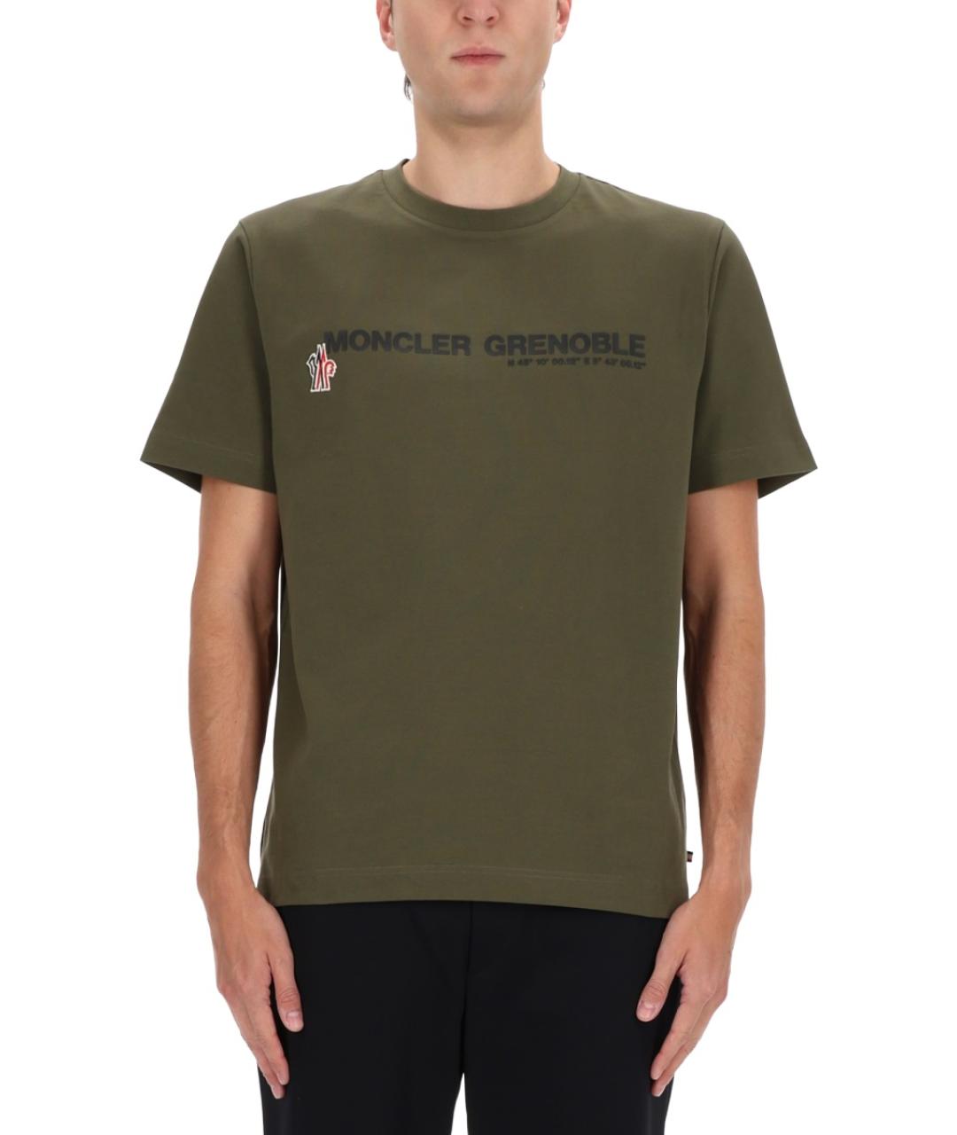 MONCLER GRENOBLE Зеленая хлопковая футболка, фото 4