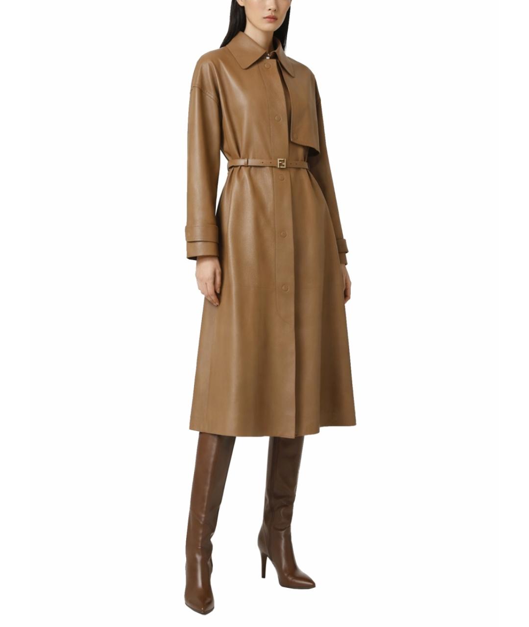 FENDI Бежевый кожаный тренч/плащ, фото 2