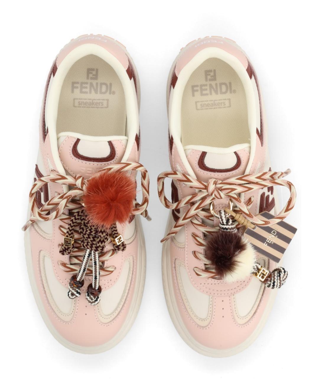 FENDI Бежевые кожаные кроссовки, фото 4