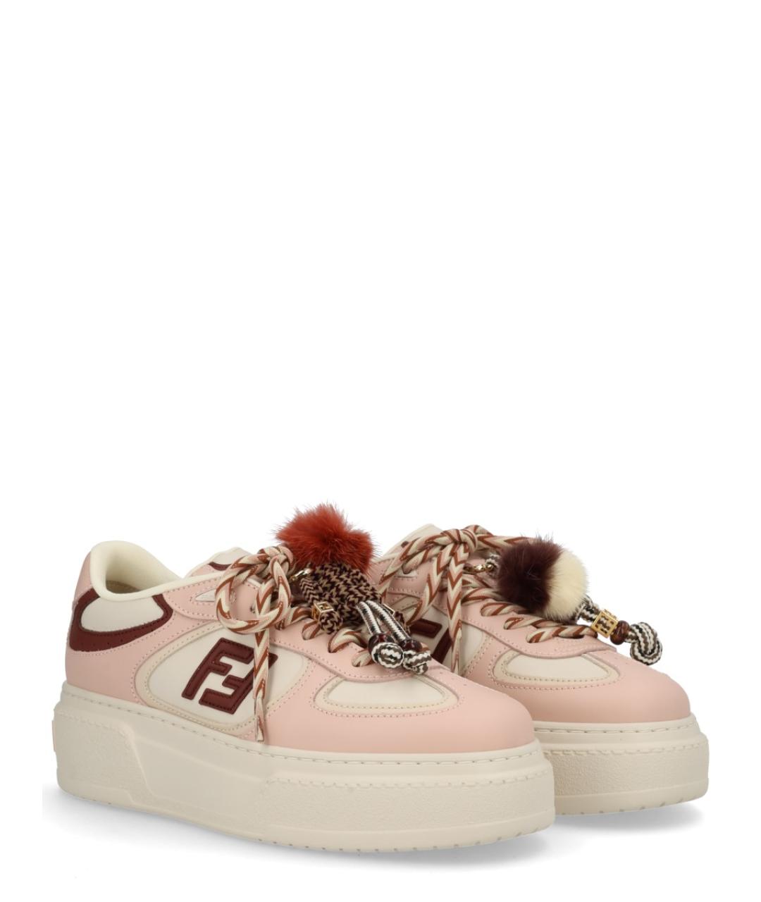 FENDI Бежевые кожаные кроссовки, фото 2