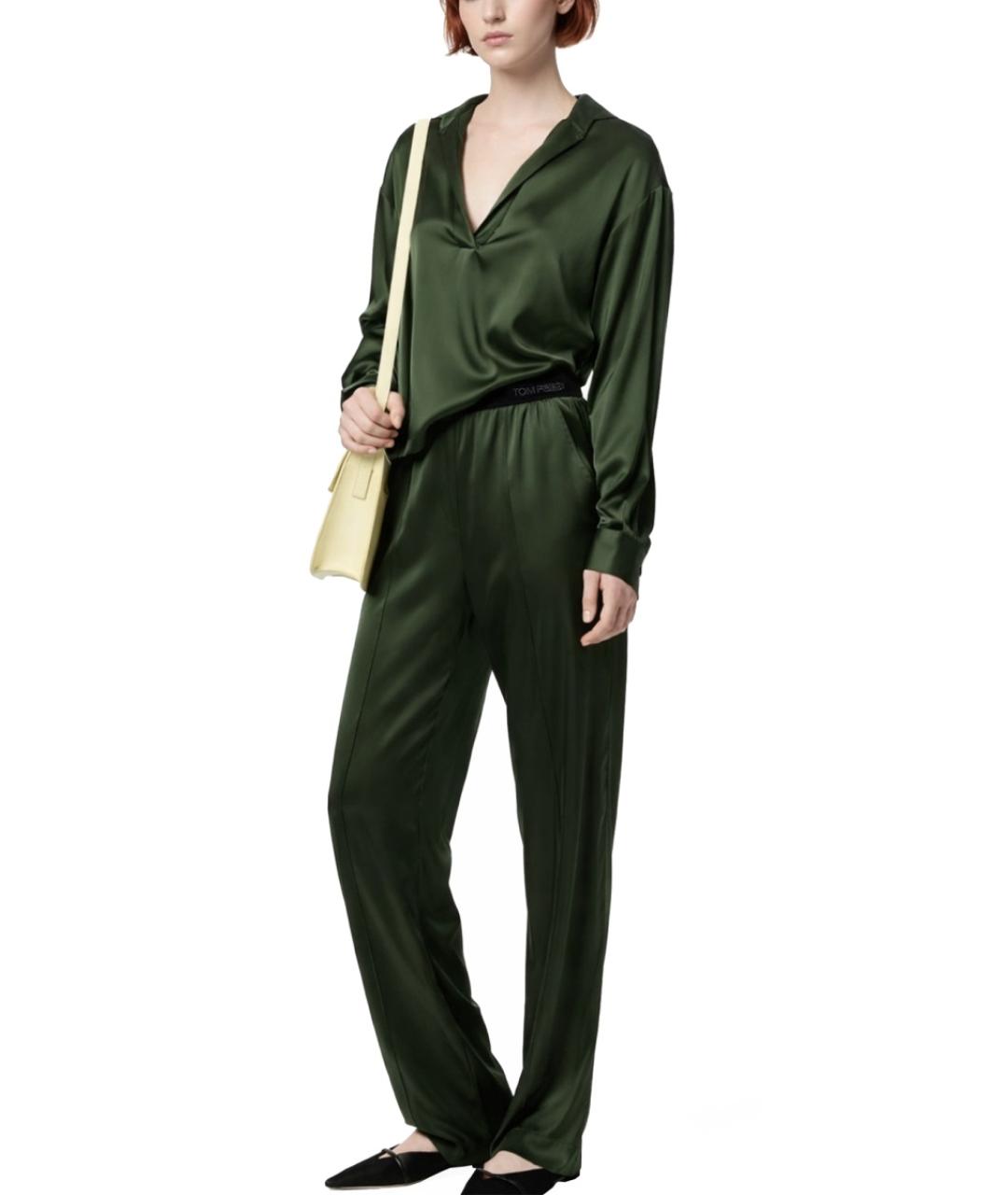 TOM FORD Зеленые шелковые прямые брюки, фото 2