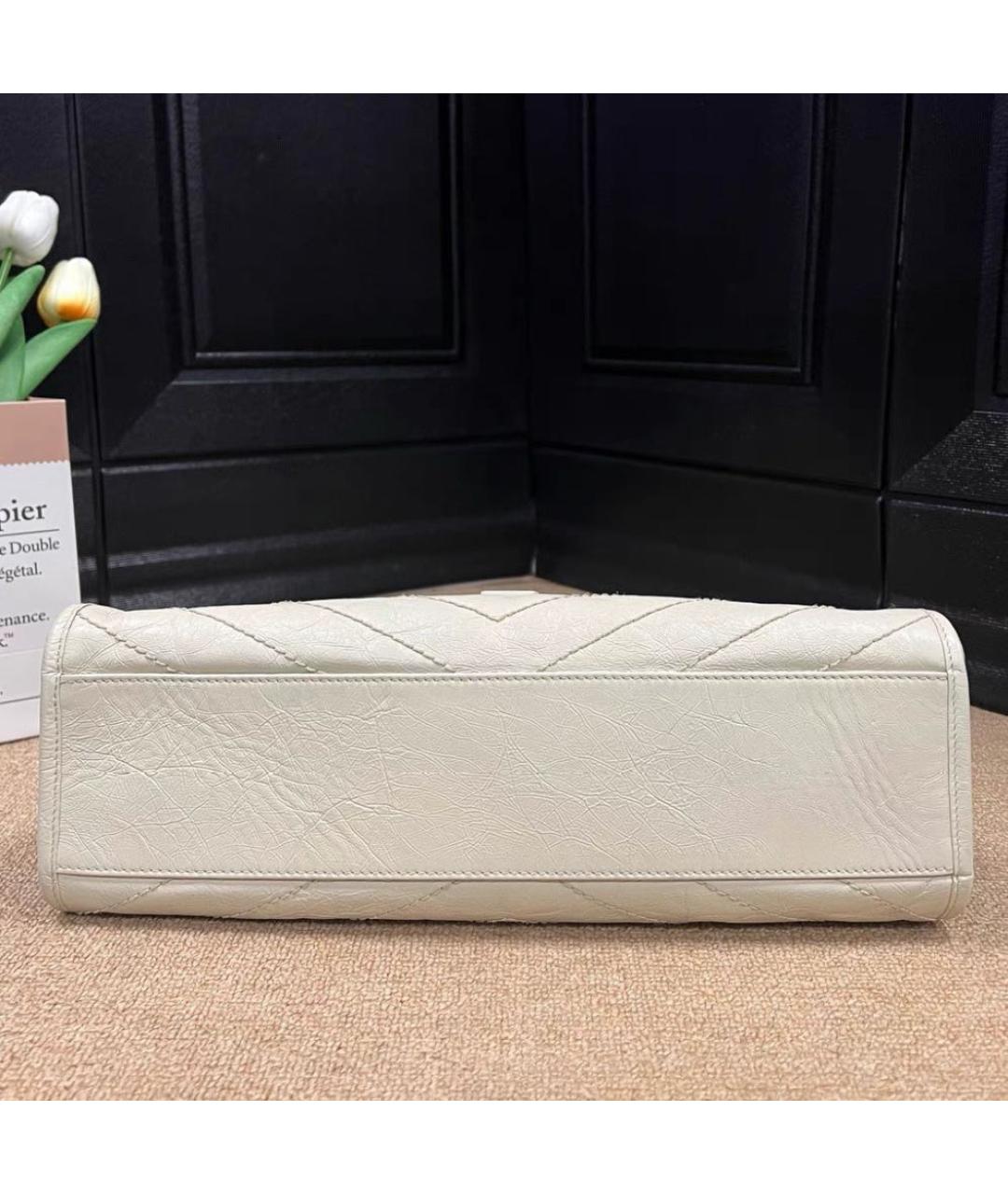 SAINT LAURENT Бежевая кожаная сумка через плечо, фото 4