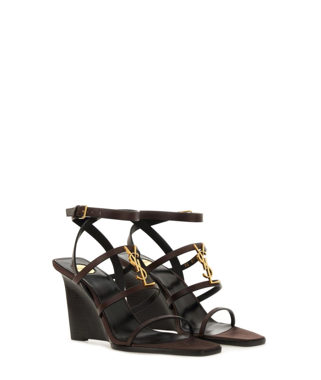 SAINT LAURENT Коричневые кожаные босоножки, фото 2
