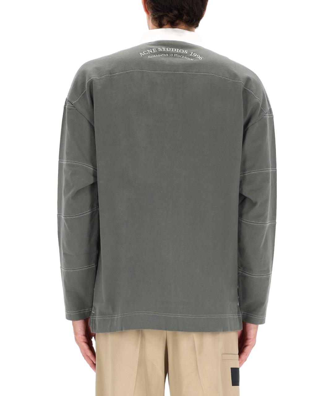 ACNE STUDIOS Зеленые хлопковое поло с длинным рукавом, фото 3