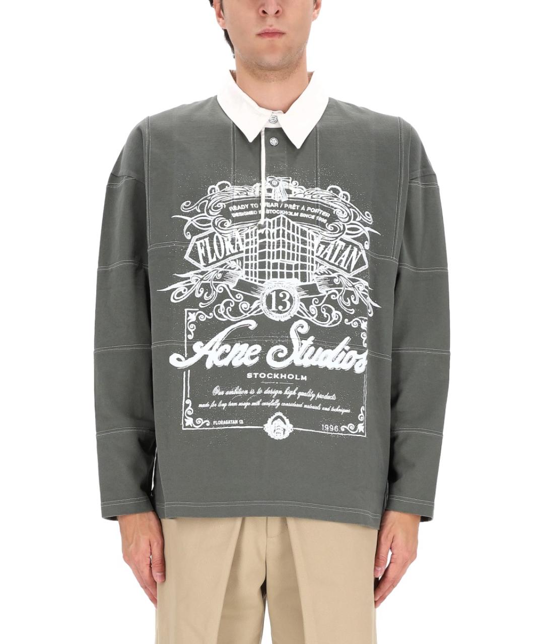 ACNE STUDIOS Зеленые хлопковое поло с длинным рукавом, фото 1