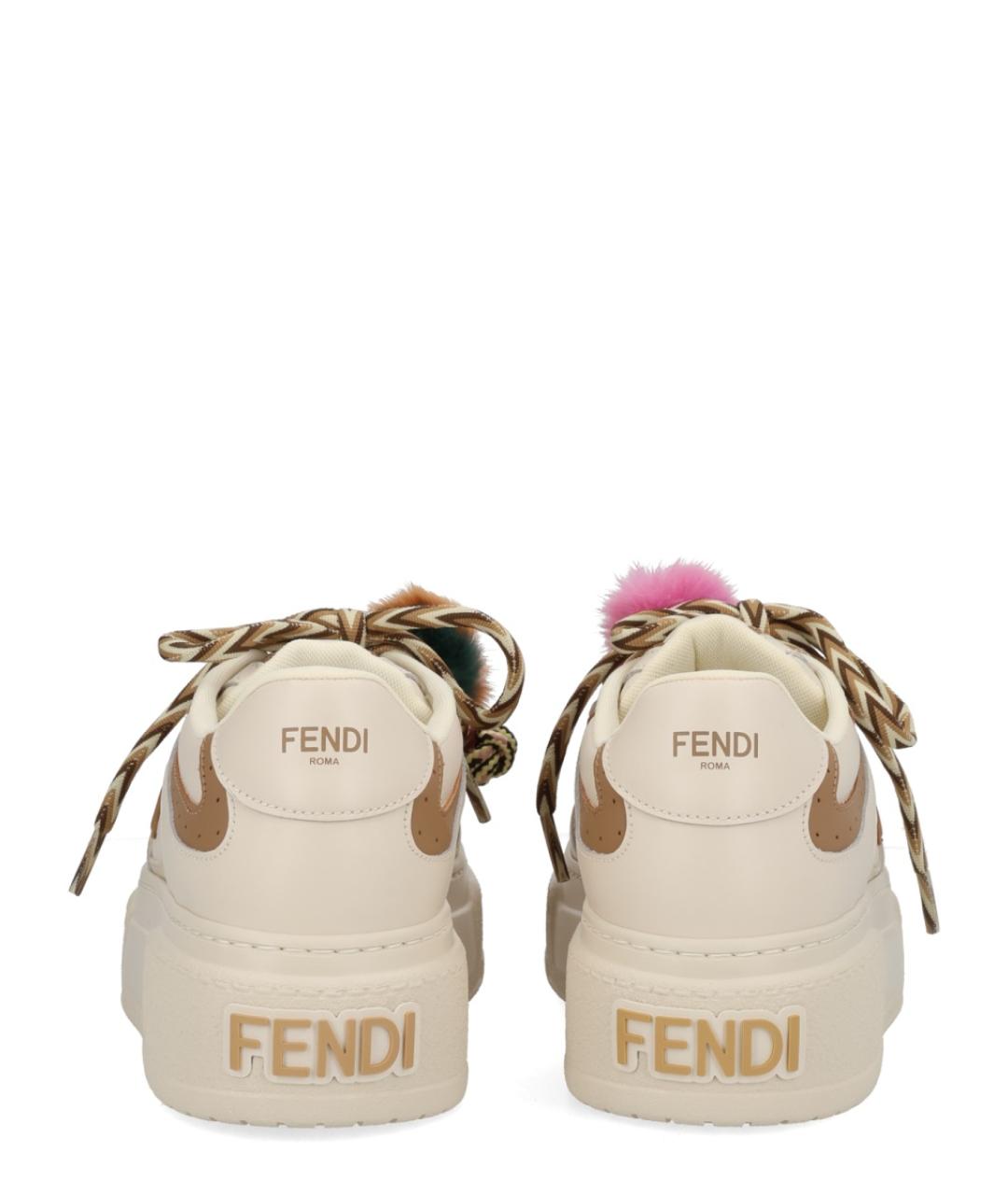 FENDI Бежевые кожаные кроссовки, фото 4