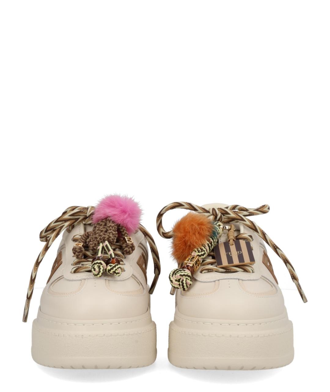 FENDI Бежевые кожаные кроссовки, фото 3