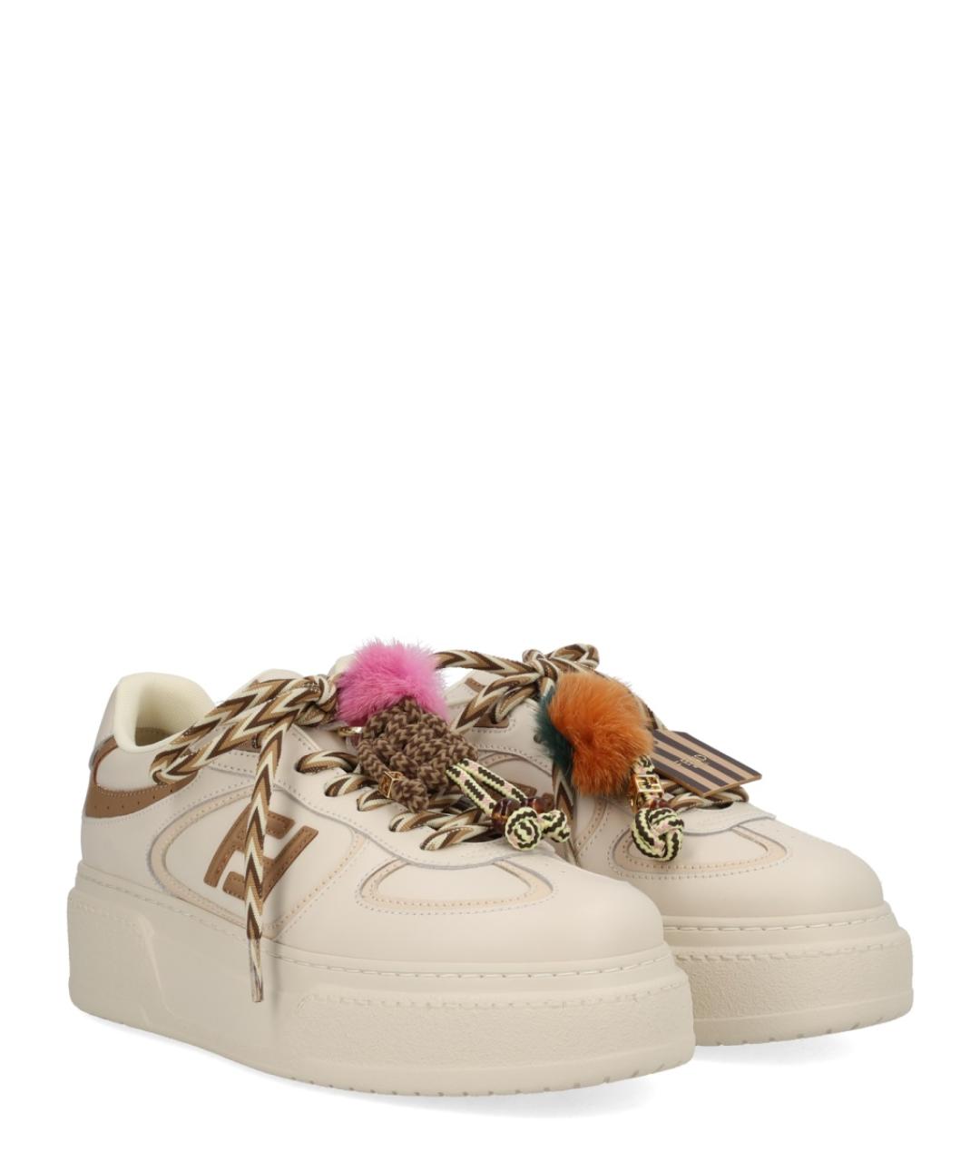 FENDI Бежевые кожаные кроссовки, фото 2