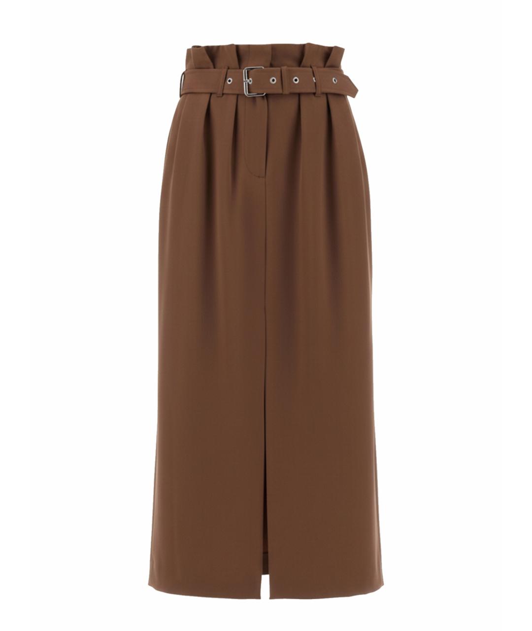 DRIES VAN NOTEN Коричневая шерстяная юбка миди, фото 1