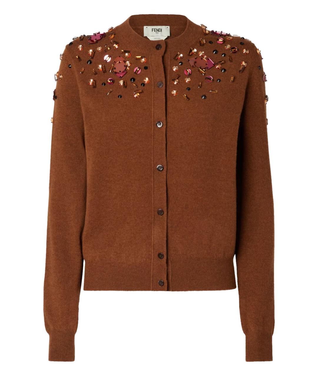FENDI Коричневый шерстяной кардиган, фото 1