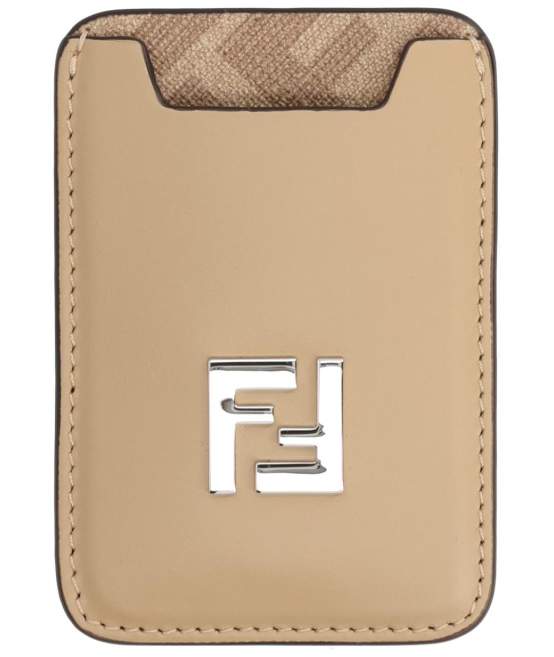 FENDI Бежевый кожаный кардхолдер, фото 1
