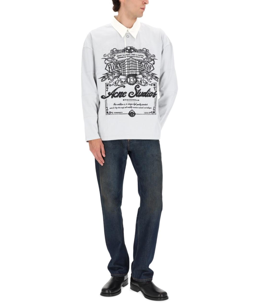 ACNE STUDIOS Серое хлопковое поло с длинным рукавом, фото 2