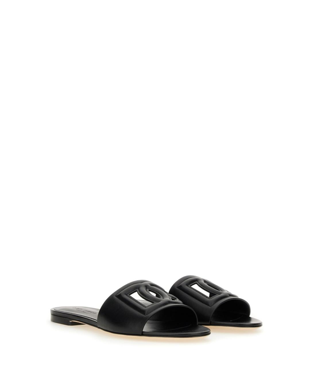 DOLCE&GABBANA Черные кожаные шлепанцы, фото 2