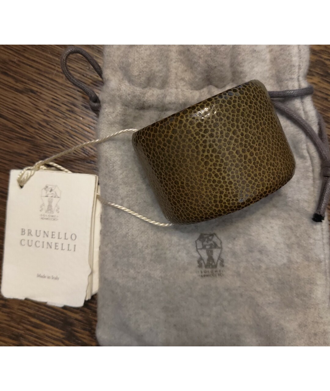 BRUNELLO CUCINELLI Хаки кожаный браслет, фото 5