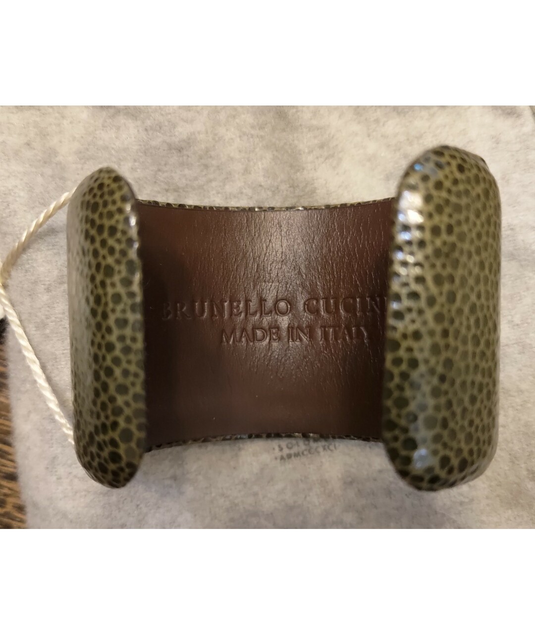 BRUNELLO CUCINELLI Хаки кожаный браслет, фото 3