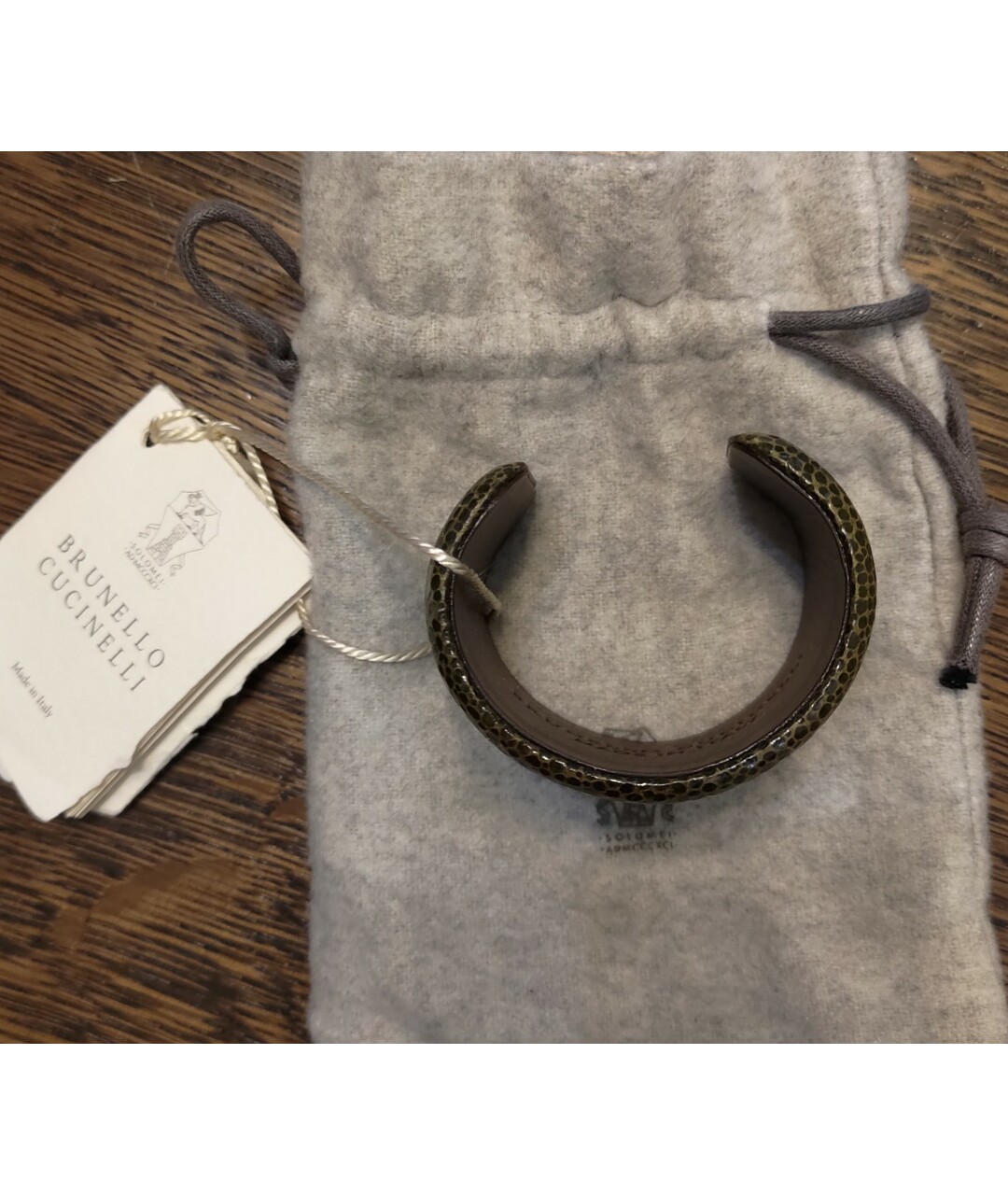 BRUNELLO CUCINELLI Хаки кожаный браслет, фото 2