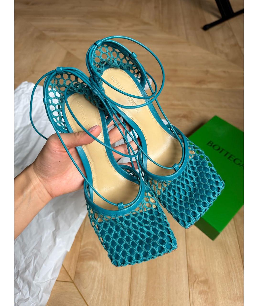 BOTTEGA VENETA Бирюзовые кожаные босоножки, фото 4