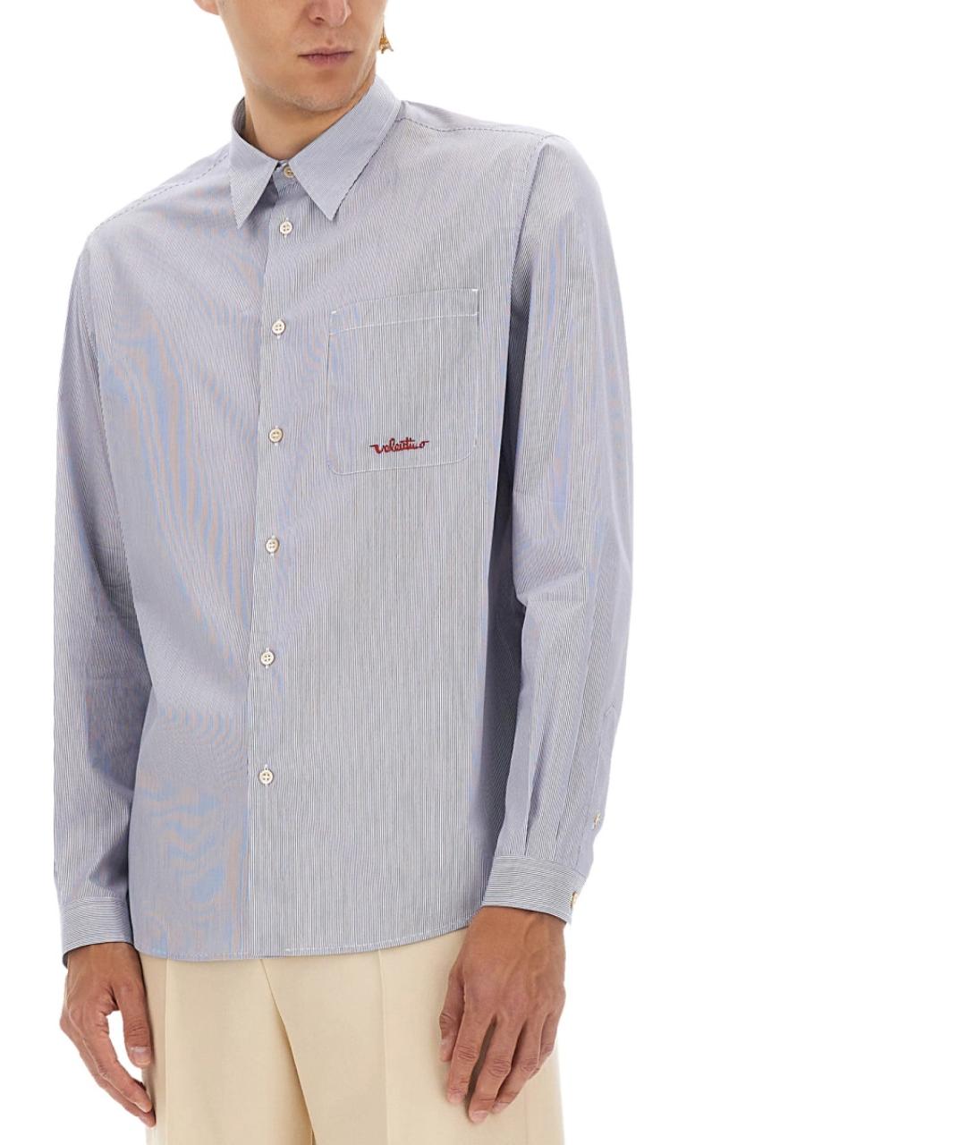 VALENTINO Голубая хлопковая кэжуал рубашка, фото 5