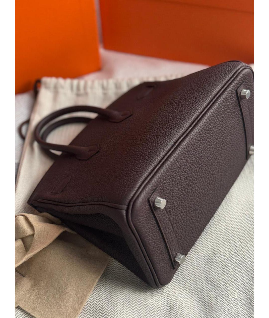 HERMES Коричневая кожаная сумка с короткими ручками, фото 3