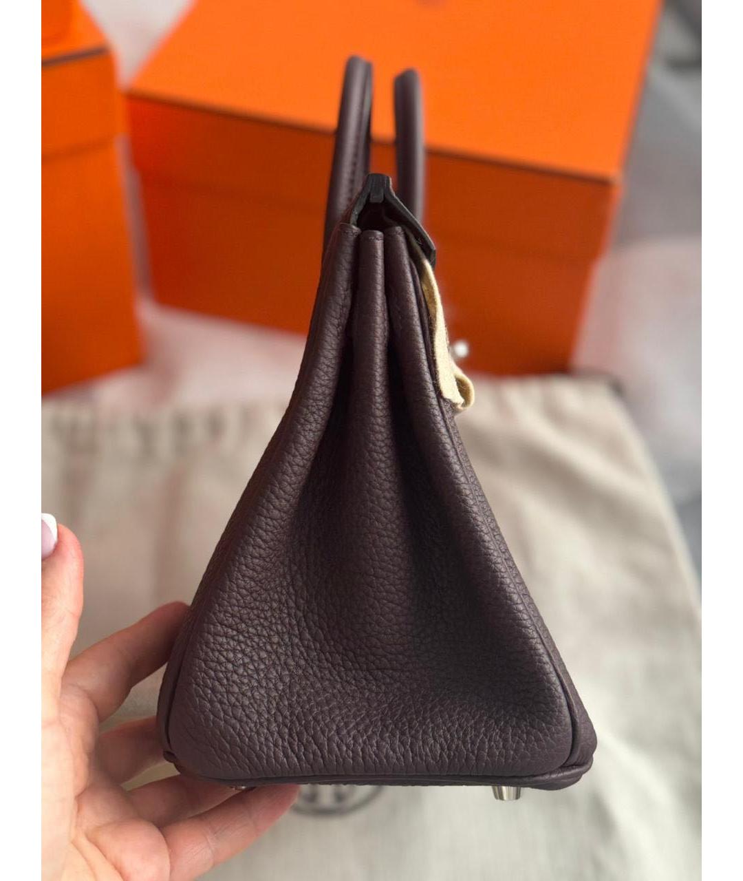 HERMES Коричневая кожаная сумка с короткими ручками, фото 2