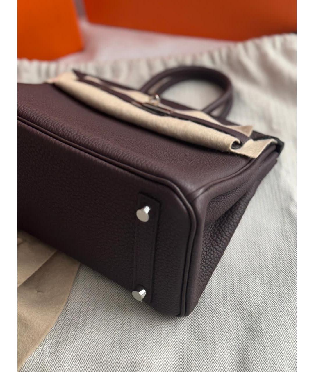 HERMES Коричневая кожаная сумка с короткими ручками, фото 6