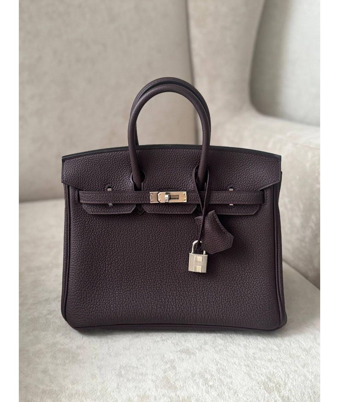 HERMES Коричневая кожаная сумка с короткими ручками, фото 9