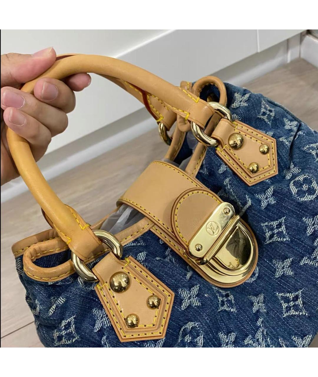 LOUIS VUITTON Синяя деним сумка с короткими ручками, фото 4