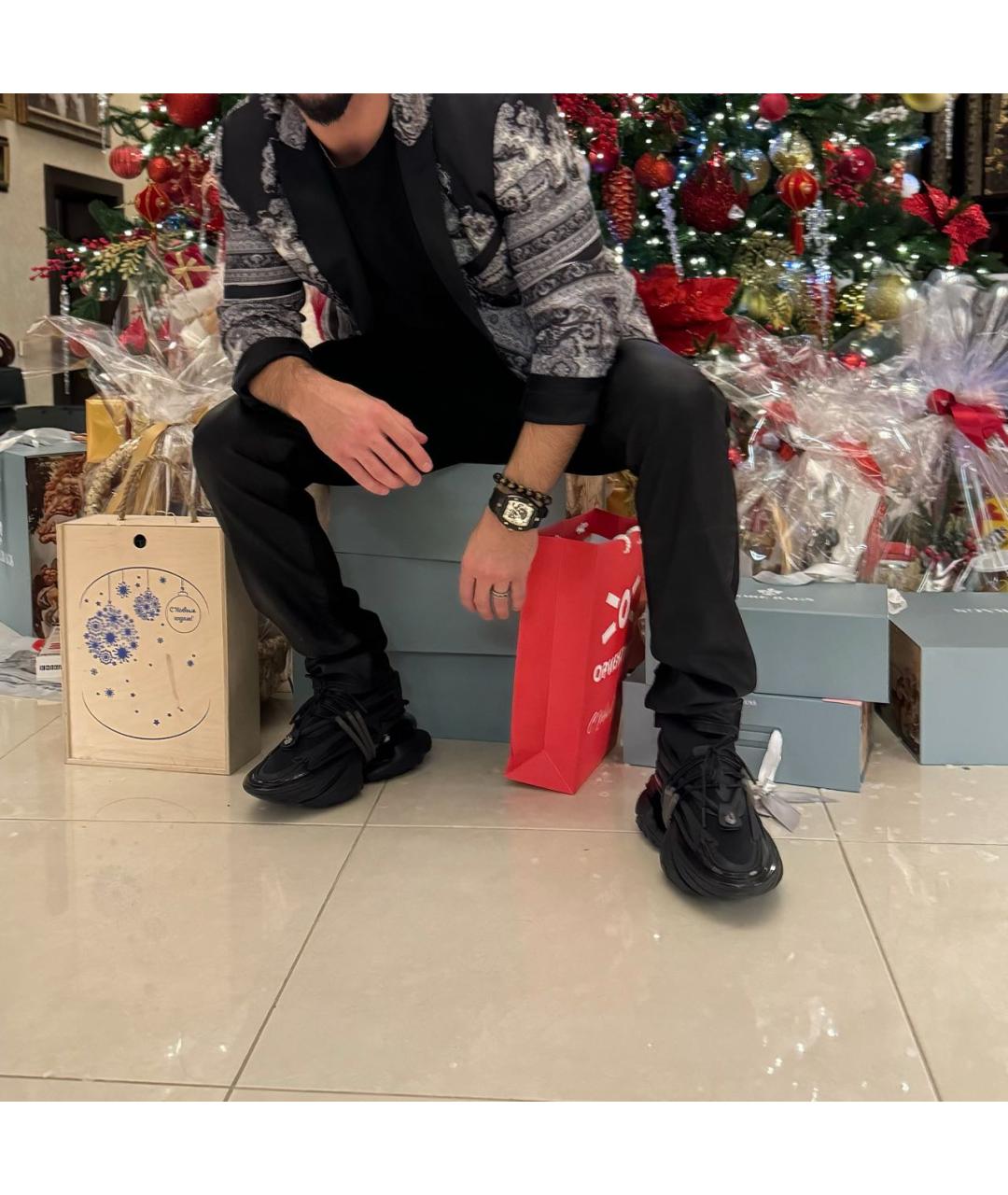 BALMAIN Черные неопреновые низкие кроссовки / кеды, фото 7