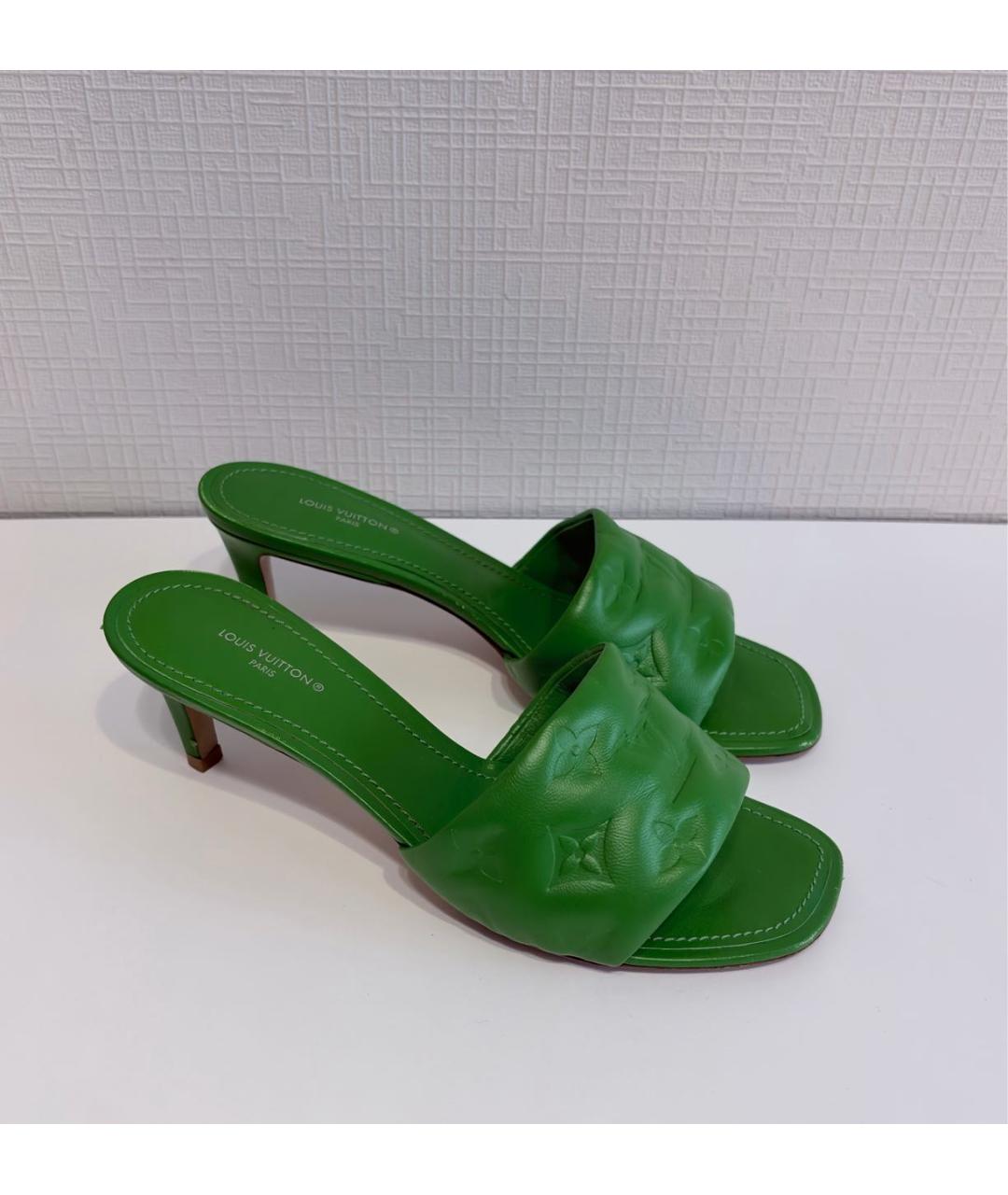 LOUIS VUITTON Зеленые кожаные босоножки, фото 9