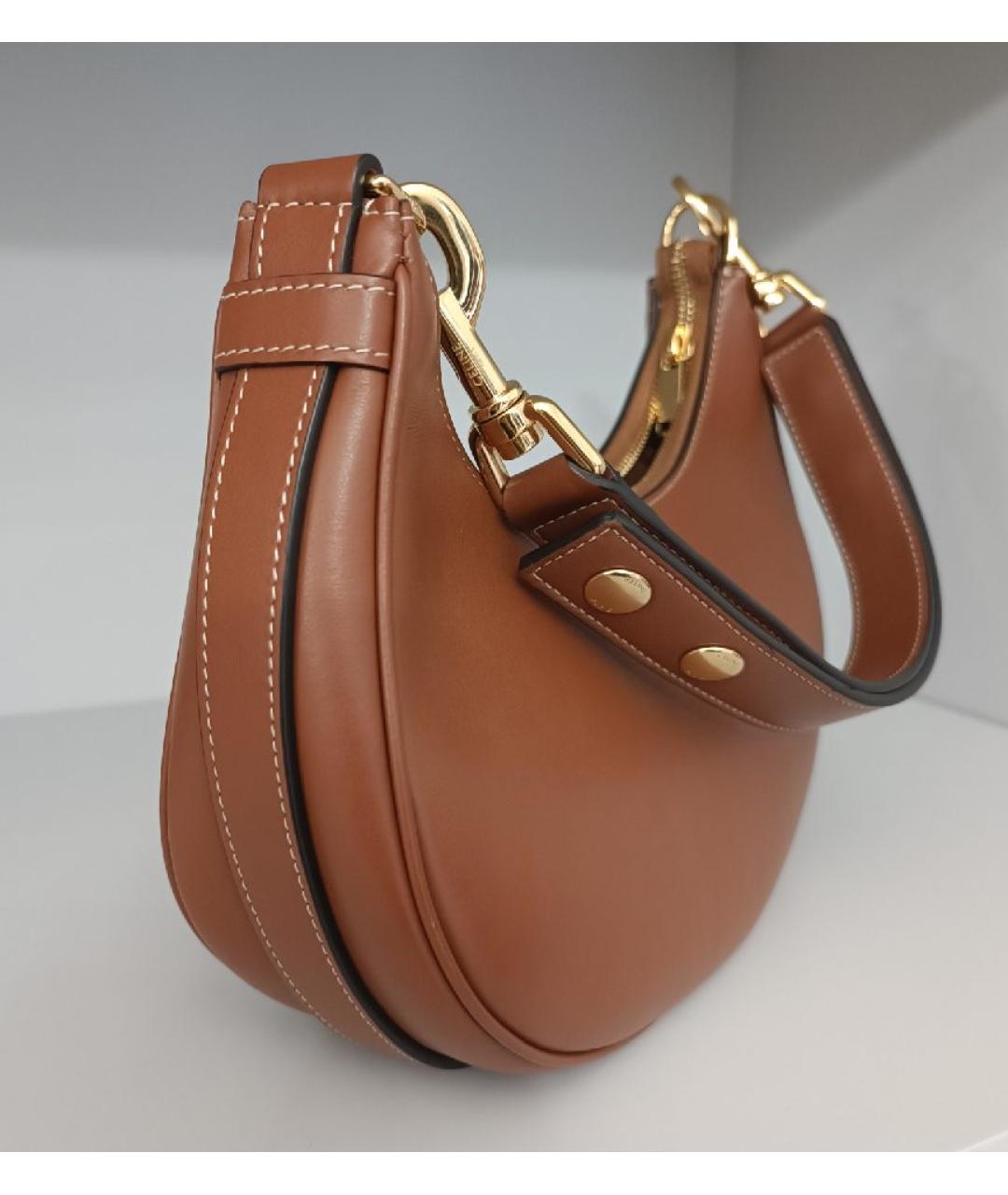 CELINE Оранжевая кожаная сумка с короткими ручками, фото 2