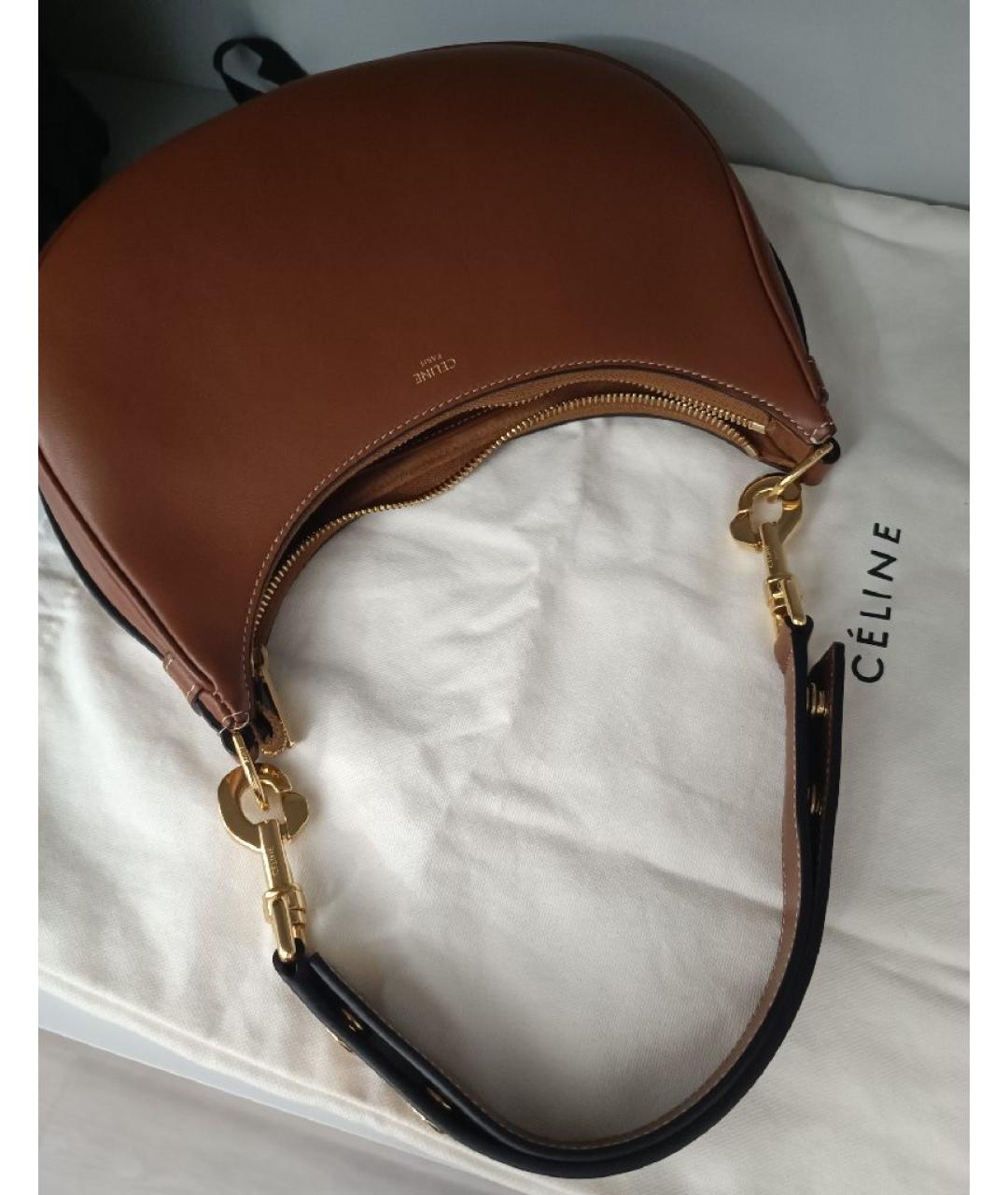 CELINE Оранжевая кожаная сумка с короткими ручками, фото 5