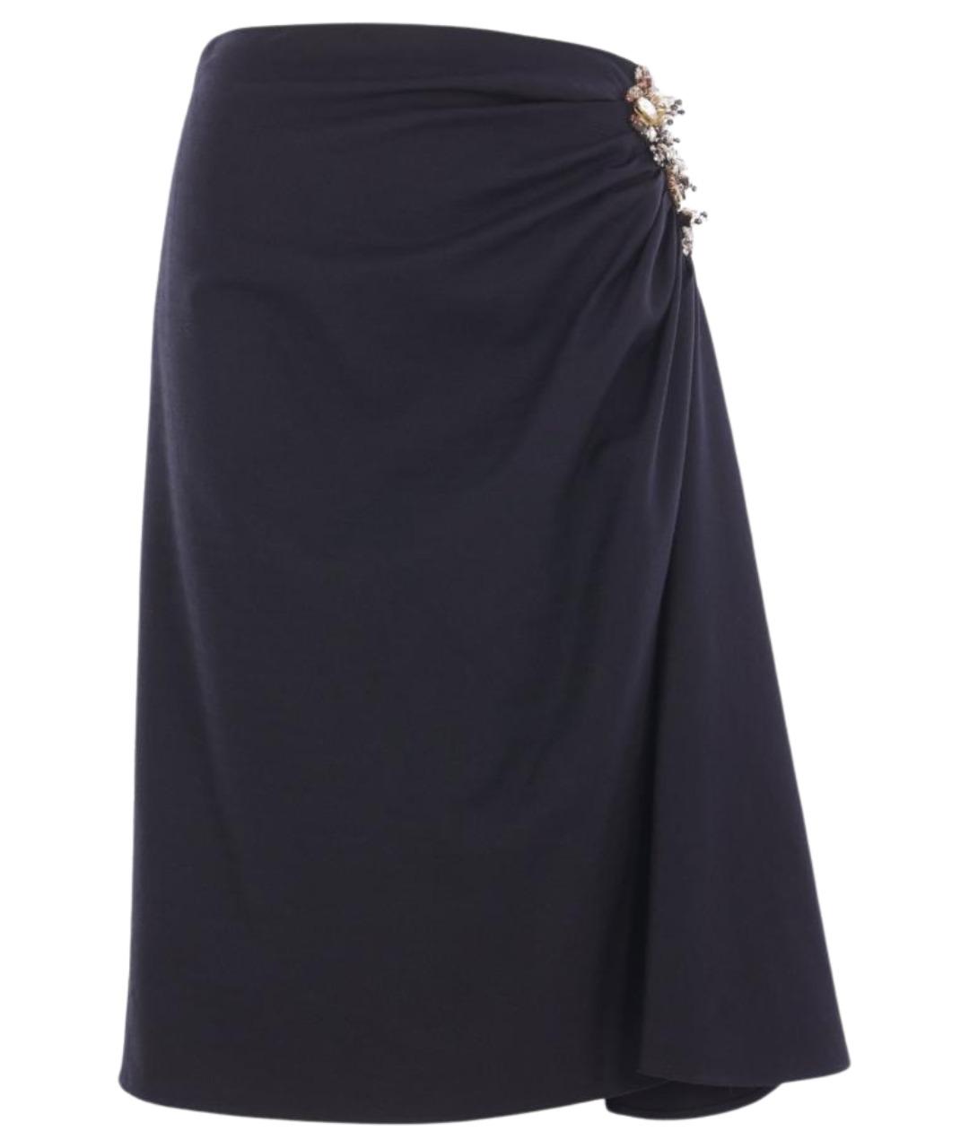DRIES VAN NOTEN Темно-синяя шерстяная юбка миди, фото 1