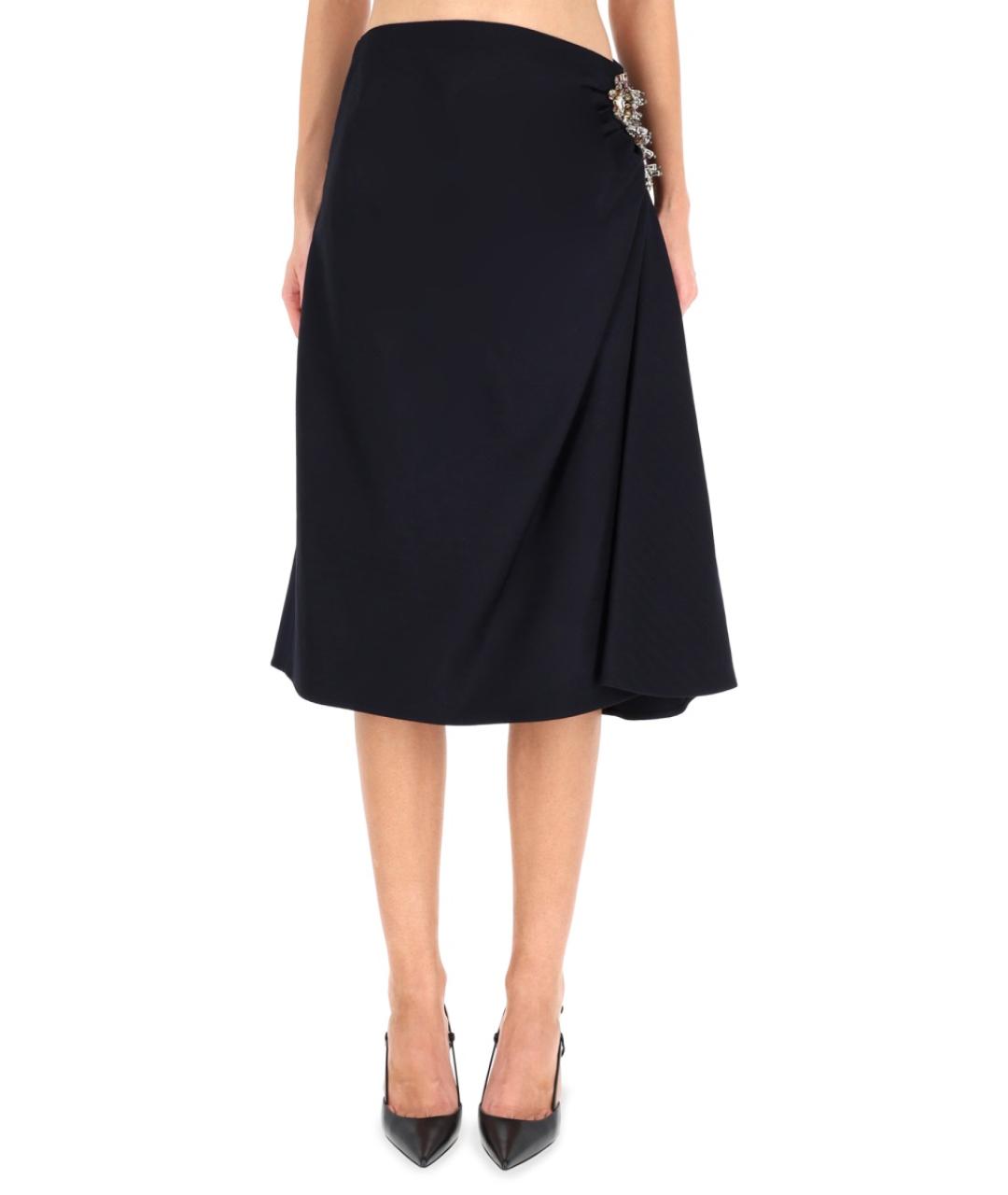 DRIES VAN NOTEN Темно-синяя шерстяная юбка миди, фото 2