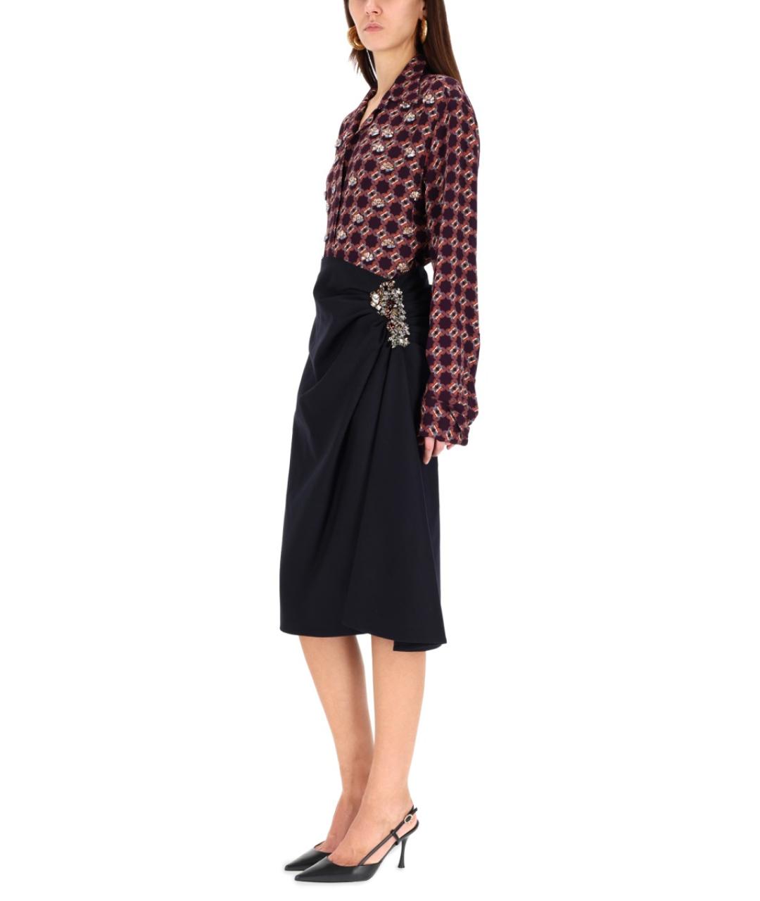 DRIES VAN NOTEN Темно-синяя шерстяная юбка миди, фото 3