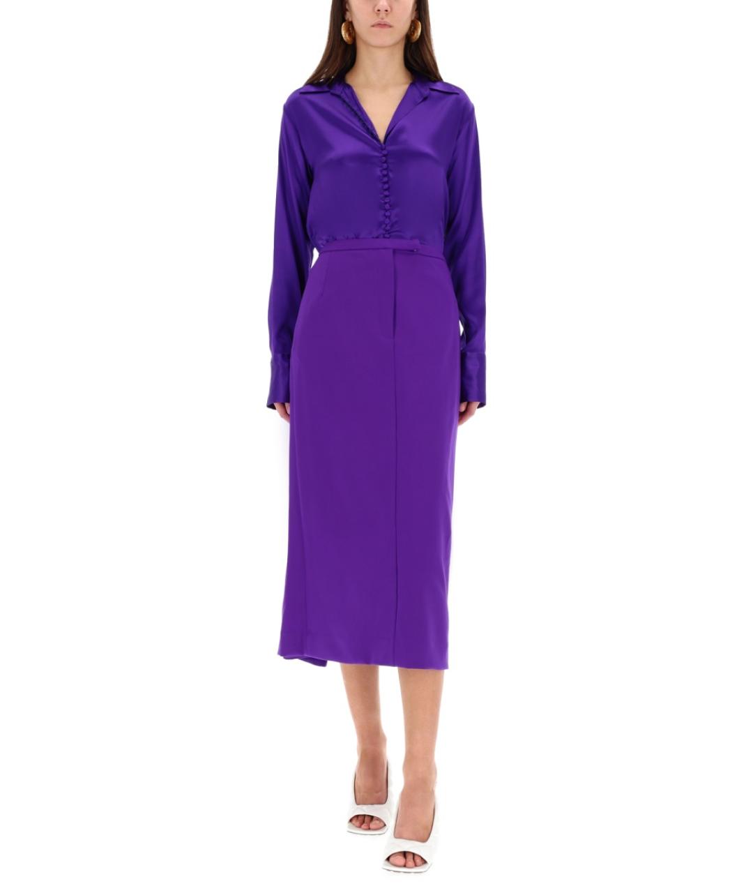 DRIES VAN NOTEN Фиолетовая шерстяная юбка миди, фото 2