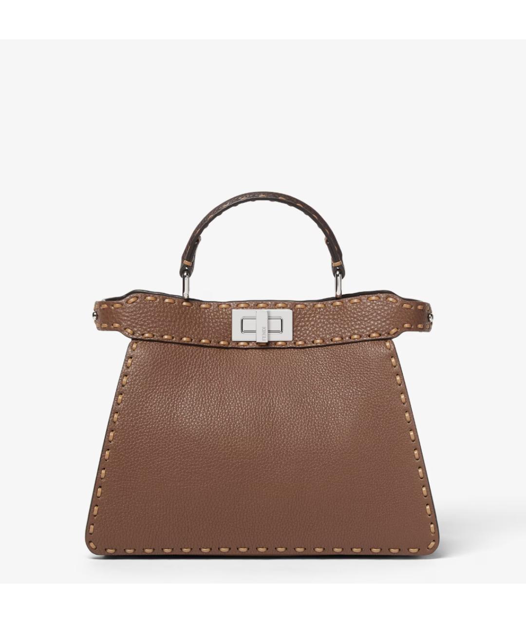 FENDI Коричневая кожаная сумка тоут, фото 7