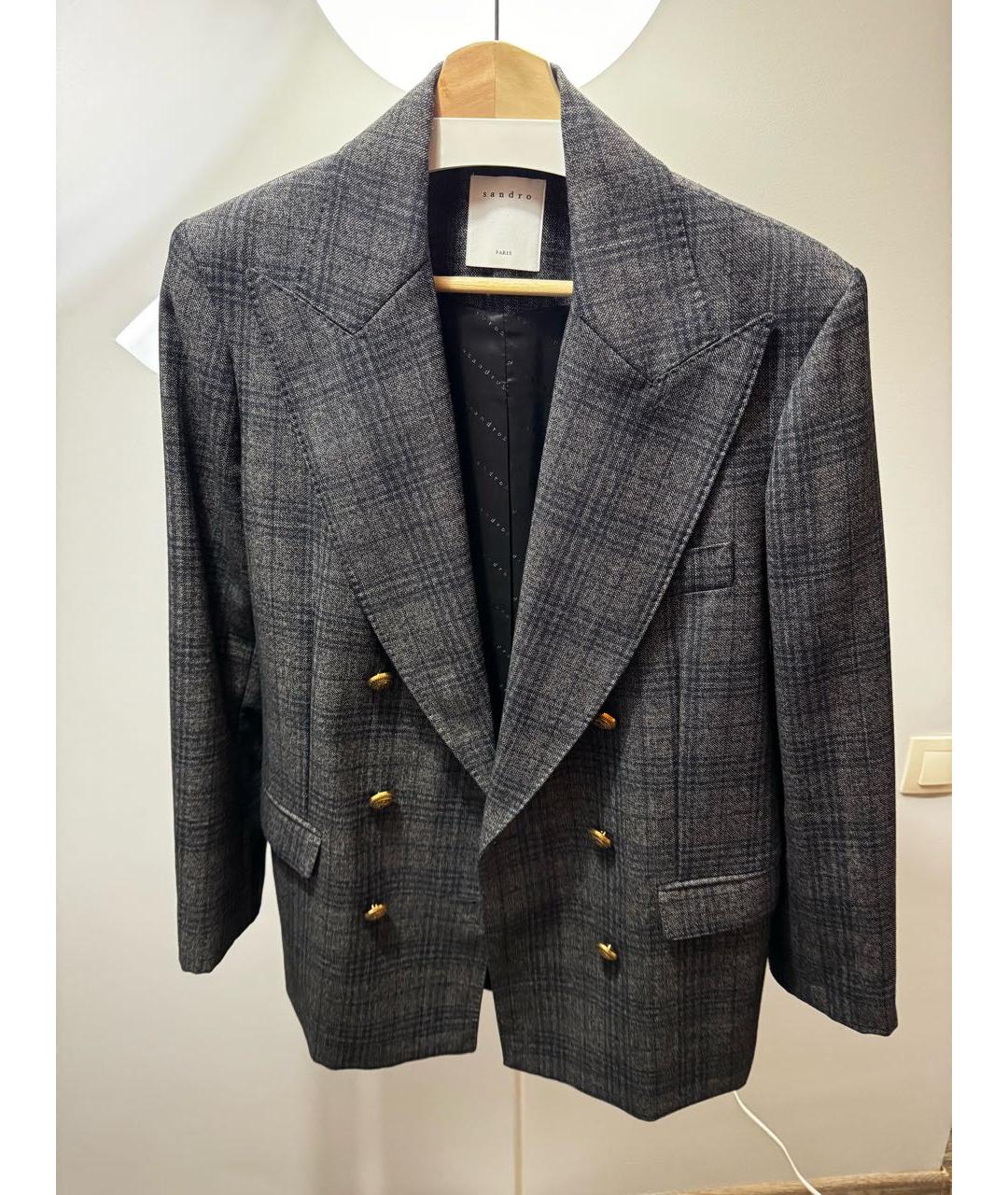 SANDRO Серый шерстяной костюм с брюками, фото 5