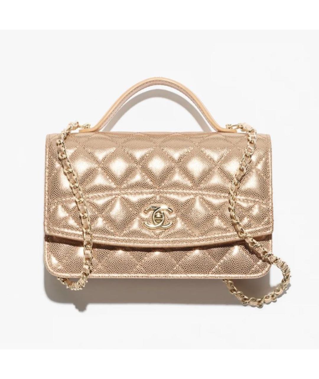 CHANEL Золотая сумка через плечо из лакированной кожи, фото 6