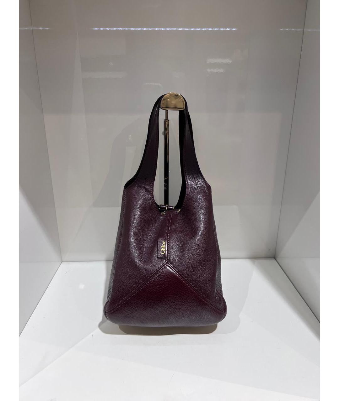 CHLOE Бордовая кожаная сумка с короткими ручками, фото 4