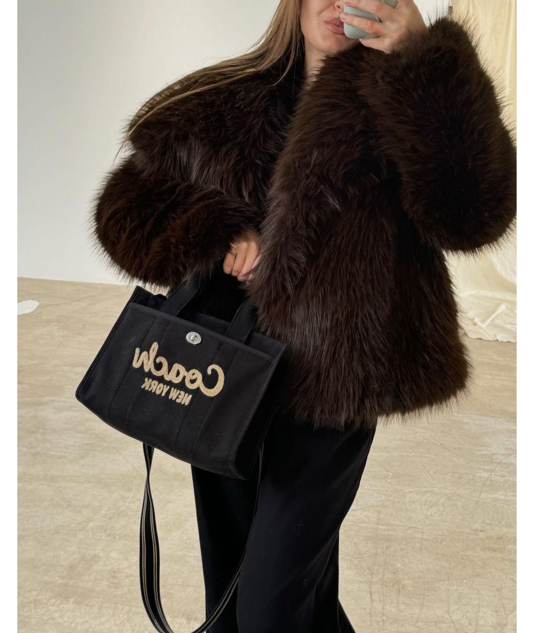 COACH Черная хлопковая сумка с короткими ручками, фото 2