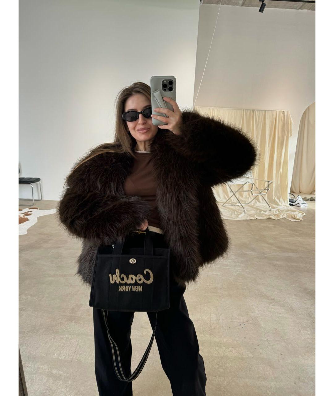 COACH Черная хлопковая сумка с короткими ручками, фото 3