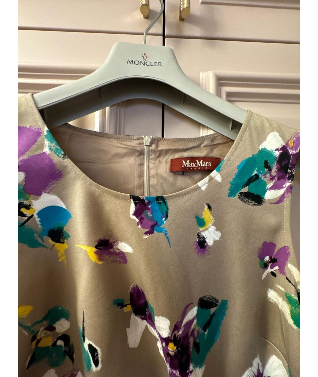 MAX MARA STUDIO Бежевое шелковое повседневное платье, фото 2