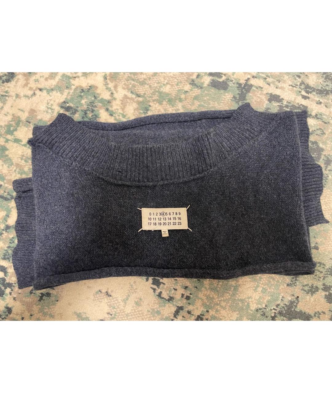 MAISON MARGIELA Темно-синий шерстяной шарф, фото 6