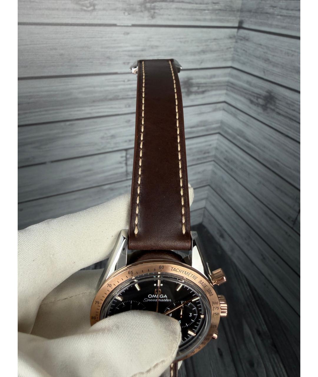 OMEGA Черные часы из розового золота, фото 8