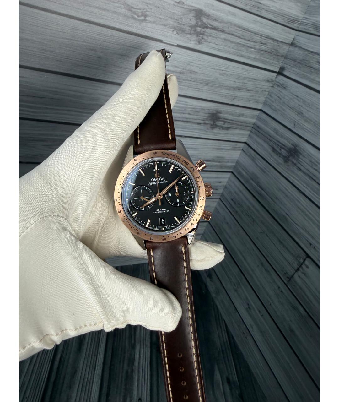 OMEGA Черные часы из розового золота, фото 3